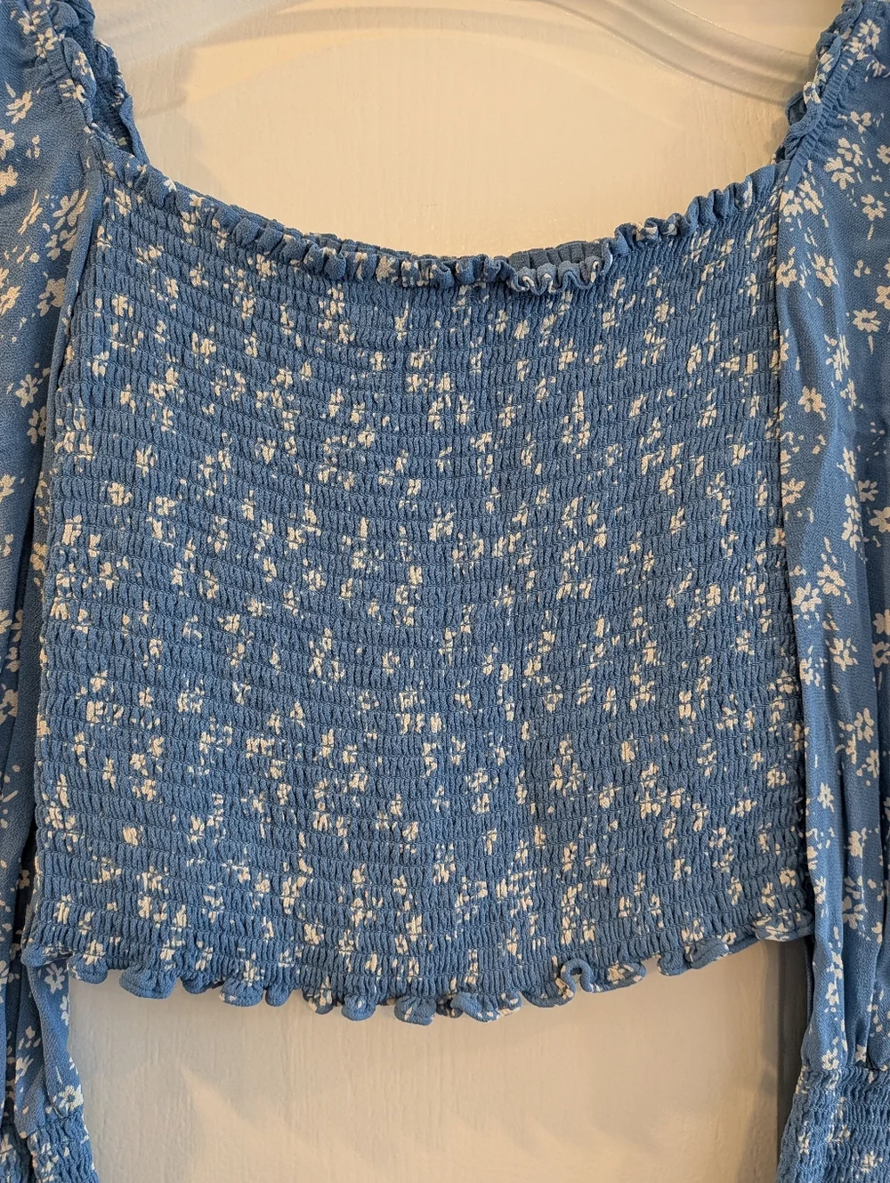 Reformation Pinto Floral Smocked Crepe Top Lassen Blue Shirt Size S Cottagecore
